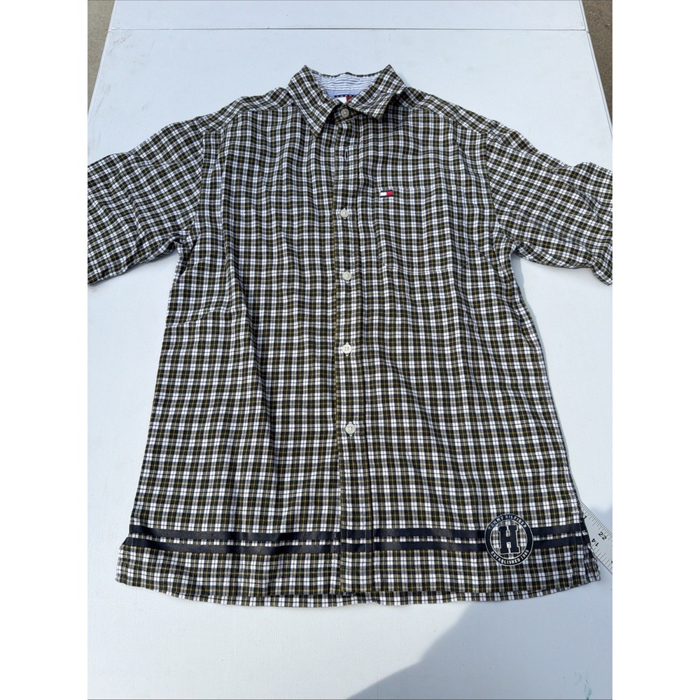 Tommy Hilfiger Boys Medium Button-Down Navy Blue And Yellow 100% Cotton